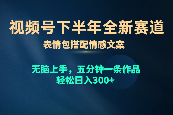 视频号全新赛道，表情包搭配情感文案，无脑上手，五分钟一条作品，轻松日入300+四海领钱-网创-知识付费-网创项目资源站-副业项目-创业项目-搞钱项目四海领钱