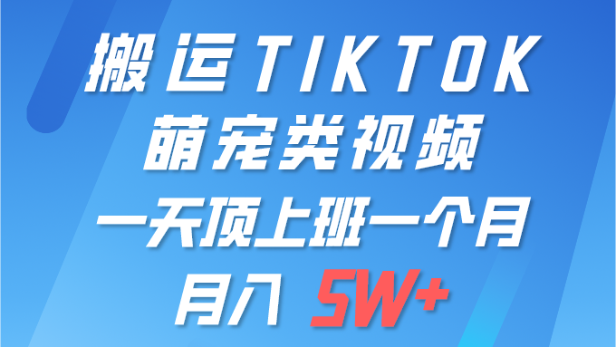 搬运tiktok萌宠视频，一部手机可做，项目长期稳定,月入5W+四海领钱-网创-知识付费-网创项目资源站-副业项目-创业项目-搞钱项目四海领钱