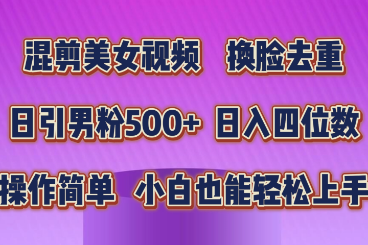 混剪美女视频，换脸去重，轻松过原创，日入四位数，操作简单，小白也能轻松上手四海领钱-网创-知识付费-网创项目资源站-副业项目-创业项目-搞钱项目四海领钱