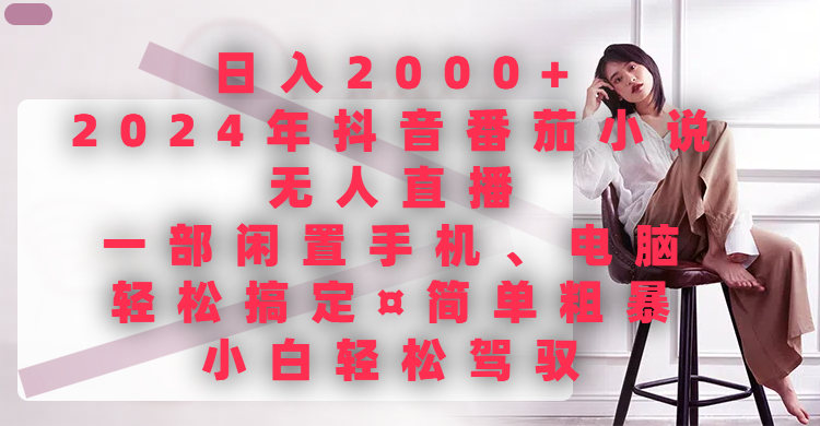 日入2000+，2024年抖音番茄小说无人直播，一部闲置手机、电脑就可以轻松搞定，简单粗暴，小白轻松驾驭四海领钱-网创-知识付费-网创项目资源站-副业项目-创业项目-搞钱项目四海领钱