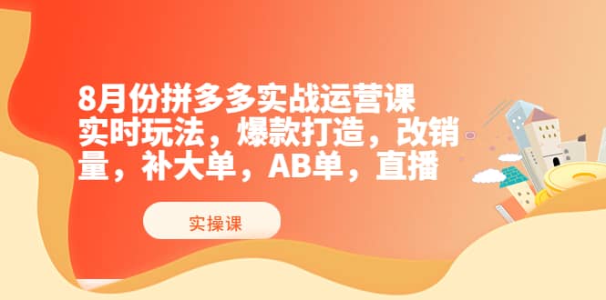 8月份拼多多实战运营课，实时玩法，爆款打造，改销量，补大单，AB单，直播四海领钱-网创-知识付费-网创项目资源站-副业项目-创业项目-搞钱项目四海领钱
