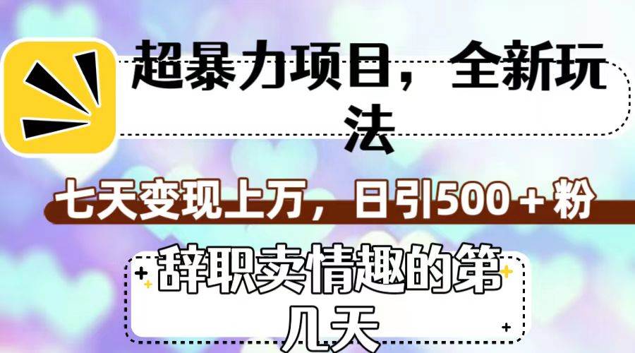超暴利项目，全新玩法（辞职卖情趣的第几天），七天变现上万，日引500+粉四海领钱-网创-知识付费-网创项目资源站-副业项目-创业项目-搞钱项目四海领钱