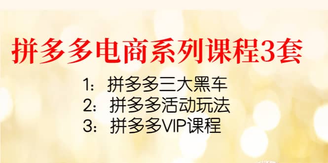 拼多多电商系列课程3套：拼多多三大黑车+拼多多活动玩法+拼多多VIP课程四海领钱-网创-知识付费-网创项目资源站-副业项目-创业项目-搞钱项目四海领钱