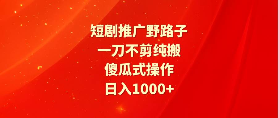 短剧推广野路子，一刀不剪纯搬运，傻瓜式操作，日入1000+四海领钱-网创-知识付费-网创项目资源站-副业项目-创业项目-搞钱项目四海领钱