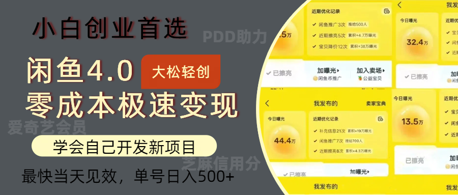 闲鱼0成本极速变现项目，多种变现方式，单号日入500+最新玩法四海领钱-网创-知识付费-网创项目资源站-副业项目-创业项目-搞钱项目四海领钱