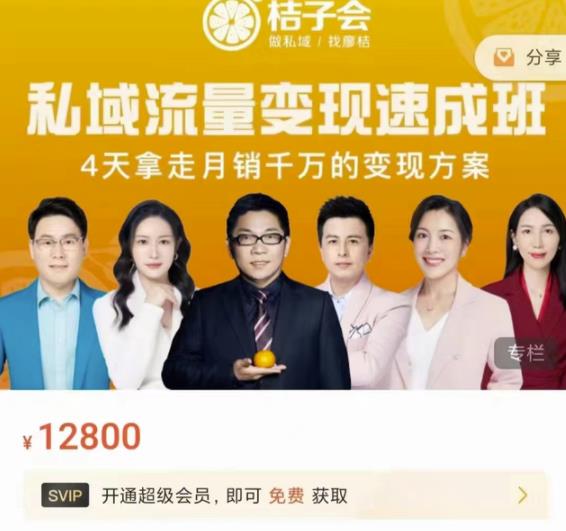 桔子会·私域流量变现速成班，4天拿走月销千万的变现方案 价值12800元四海领钱-网创-知识付费-网创项目资源站-副业项目-创业项目-搞钱项目四海领钱