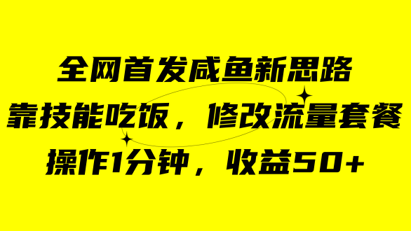 咸鱼冷门新玩法，靠“技能吃饭”，修改流量套餐，操作1分钟，收益50+四海领钱-网创-知识付费-网创项目资源站-副业项目-创业项目-搞钱项目四海领钱