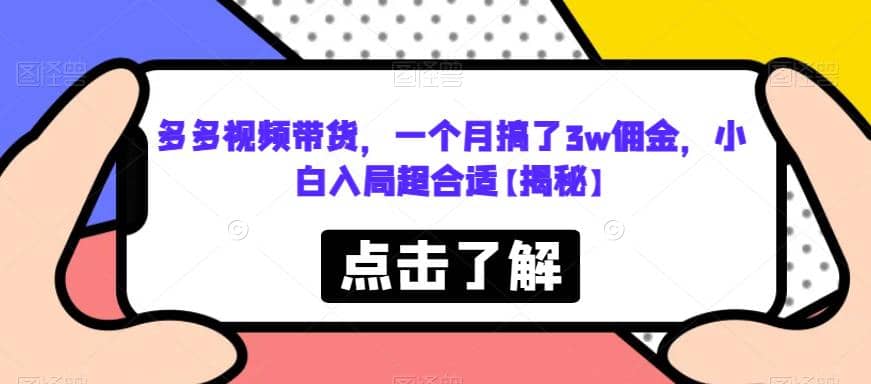 多多视频带货，一个月搞了3w佣金，小白入局超合适【揭秘】四海领钱-网创-知识付费-网创项目资源站-副业项目-创业项目-搞钱项目四海领钱