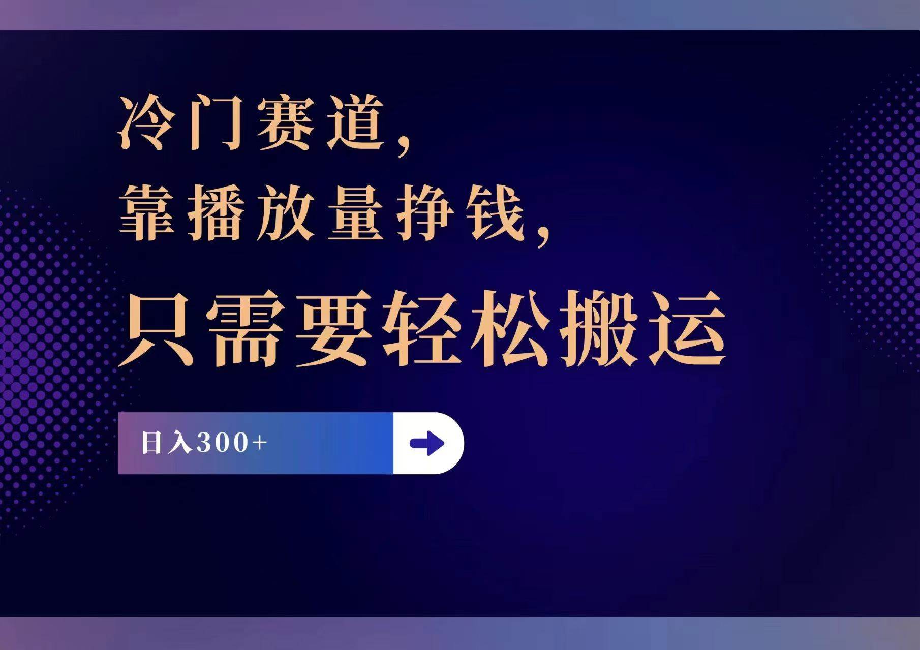 冷门赛道，靠播放量挣钱，只需要轻松搬运，日赚300+四海领钱-网创-知识付费-网创项目资源站-副业项目-创业项目-搞钱项目四海领钱