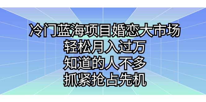 冷门蓝海项目婚恋大市场，轻松月入过万，知道的人不多，抓紧抢占先机四海领钱-网创-知识付费-网创项目资源站-副业项目-创业项目-搞钱项目四海领钱