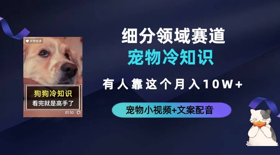 不起眼的抖音细分赛道-宠物冷知识，一段宠物视频配文案，有人靠这个月入10w四海领钱-网创-知识付费-网创项目资源站-副业项目-创业项目-搞钱项目四海领钱
