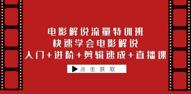 电影解说流量特训班：快速学会电影解说，入门+进阶+剪辑速成+直播课四海领钱-网创-知识付费-网创项目资源站-副业项目-创业项目-搞钱项目四海领钱