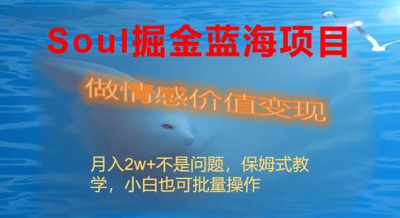 Soul掘金蓝海项目细分赛道，做情感价值变现，月入2w+不是问题四海领钱-网创-知识付费-网创项目资源站-副业项目-创业项目-搞钱项目四海领钱