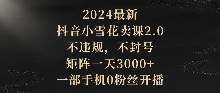 2024最新抖音小雪花卖课2.0 不违规 不封号 矩阵一天3000+一部手机0粉丝开播四海领钱-网创-知识付费-网创项目资源站-副业项目-创业项目-搞钱项目四海领钱