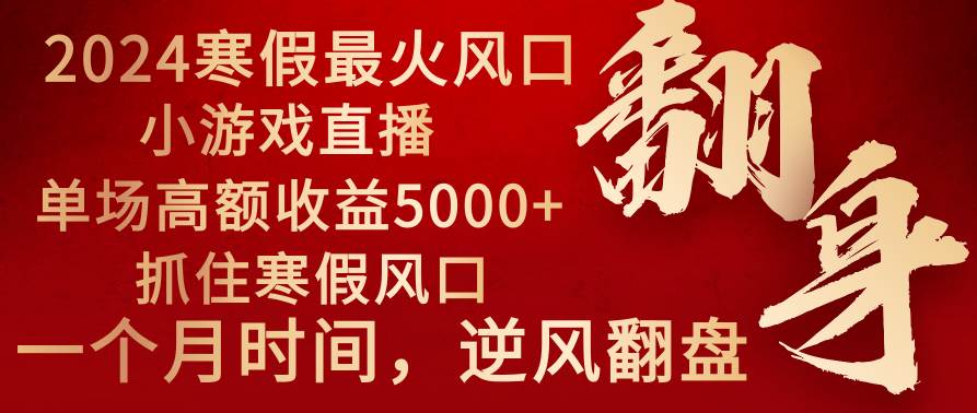 2024年最火寒假风口项目 小游戏直播 单场收益5000+抓住风口 一个月直接提车四海领钱-网创-知识付费-网创项目资源站-副业项目-创业项目-搞钱项目四海领钱