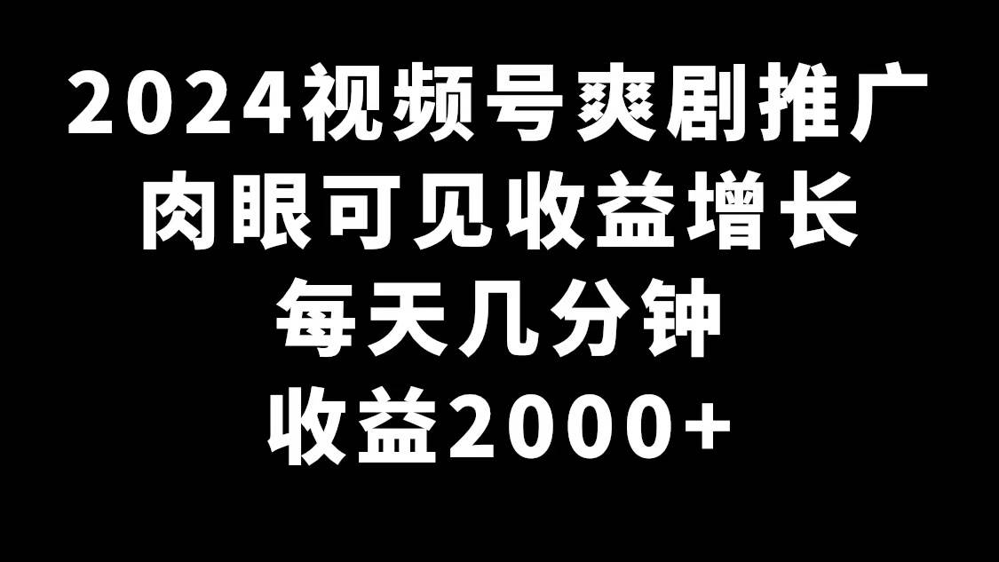 2024视频号爽剧推广，肉眼可见的收益增长，每天几分钟收益2000+四海领钱-网创-知识付费-网创项目资源站-副业项目-创业项目-搞钱项目四海领钱