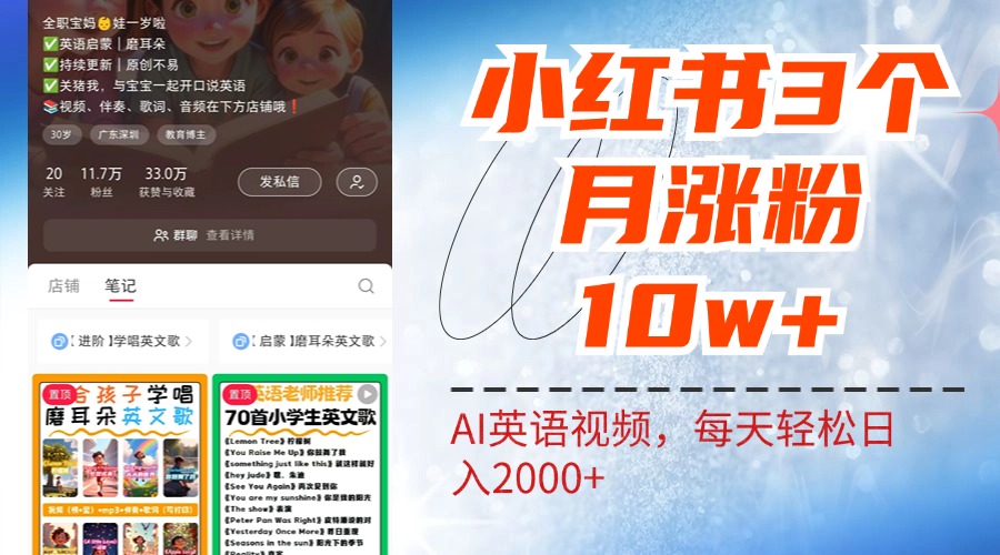 小红书三个月涨粉10W！AI英语视频0成本制作，每天轻松日入2000+四海领钱-网创-知识付费-网创项目资源站-副业项目-创业项目-搞钱项目四海领钱
