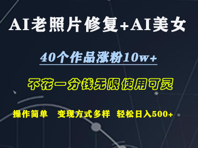 AI老照片修复+AI美女玩发  40个作品涨粉10w+  不花一分钱使用可灵  操作简单  变现方式多样话   轻松日去500+四海领钱-网创-知识付费-网创项目资源站-副业项目-创业项目-搞钱项目四海领钱