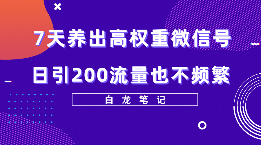 7天养出高权重微信号，日引200流量也不频繁，方法价值3680元四海领钱-网创-知识付费-网创项目资源站-副业项目-创业项目-搞钱项目四海领钱