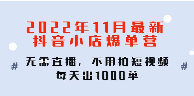 2022年11月最新抖音小店爆单训练营：无需直播，不用拍短视频，每天出1000单四海领钱-网创-知识付费-网创项目资源站-副业项目-创业项目-搞钱项目四海领钱