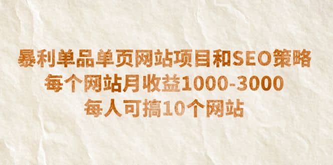 暴利单品单页网站项目和SEO策略 每个网站月收益1000-3000 每人可搞10个四海领钱-网创-知识付费-网创项目资源站-副业项目-创业项目-搞钱项目四海领钱
