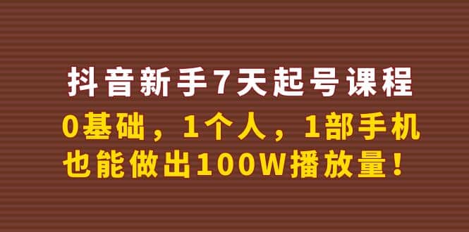抖音新手7天起号课程：0基础，1个人，1部手机，也能做出100W播放量四海领钱-网创-知识付费-网创项目资源站-副业项目-创业项目-搞钱项目四海领钱