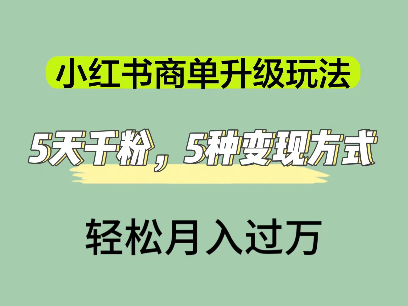 小红书商单升级玩法，5天千粉，5种变现渠道，轻松月入1万+四海领钱-网创-知识付费-网创项目资源站-副业项目-创业项目-搞钱项目四海领钱