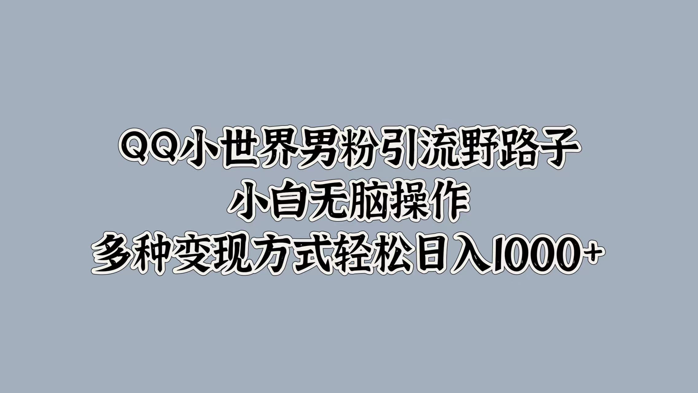 QQ小世界男粉引流野路子，小白无脑操作，多种变现方式轻松日入1000+四海领钱-网创-知识付费-网创项目资源站-副业项目-创业项目-搞钱项目四海领钱