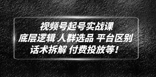 视频号起号实战课：底层逻辑 人群选品 平台区别 话术拆解 付费投放等四海领钱-网创-知识付费-网创项目资源站-副业项目-创业项目-搞钱项目四海领钱