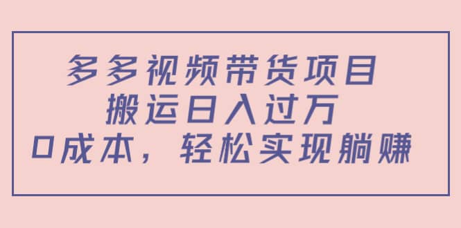 多多视频带货项目（教程+软件）四海领钱-网创-知识付费-网创项目资源站-副业项目-创业项目-搞钱项目四海领钱