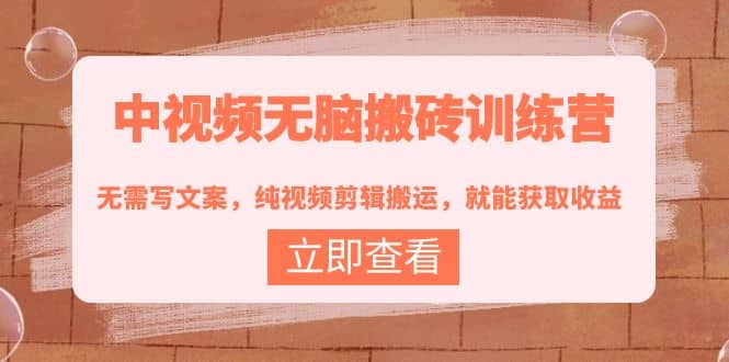 中视频无脑搬砖训练营：无需写文案，纯视频剪辑搬运，就能获取收益四海领钱-网创-知识付费-网创项目资源站-副业项目-创业项目-搞钱项目四海领钱
