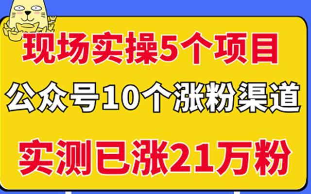 现场实操5个公众号项目，10个涨粉渠道，实测已涨21万粉！四海领钱-网创-知识付费-网创项目资源站-副业项目-创业项目-搞钱项目四海领钱