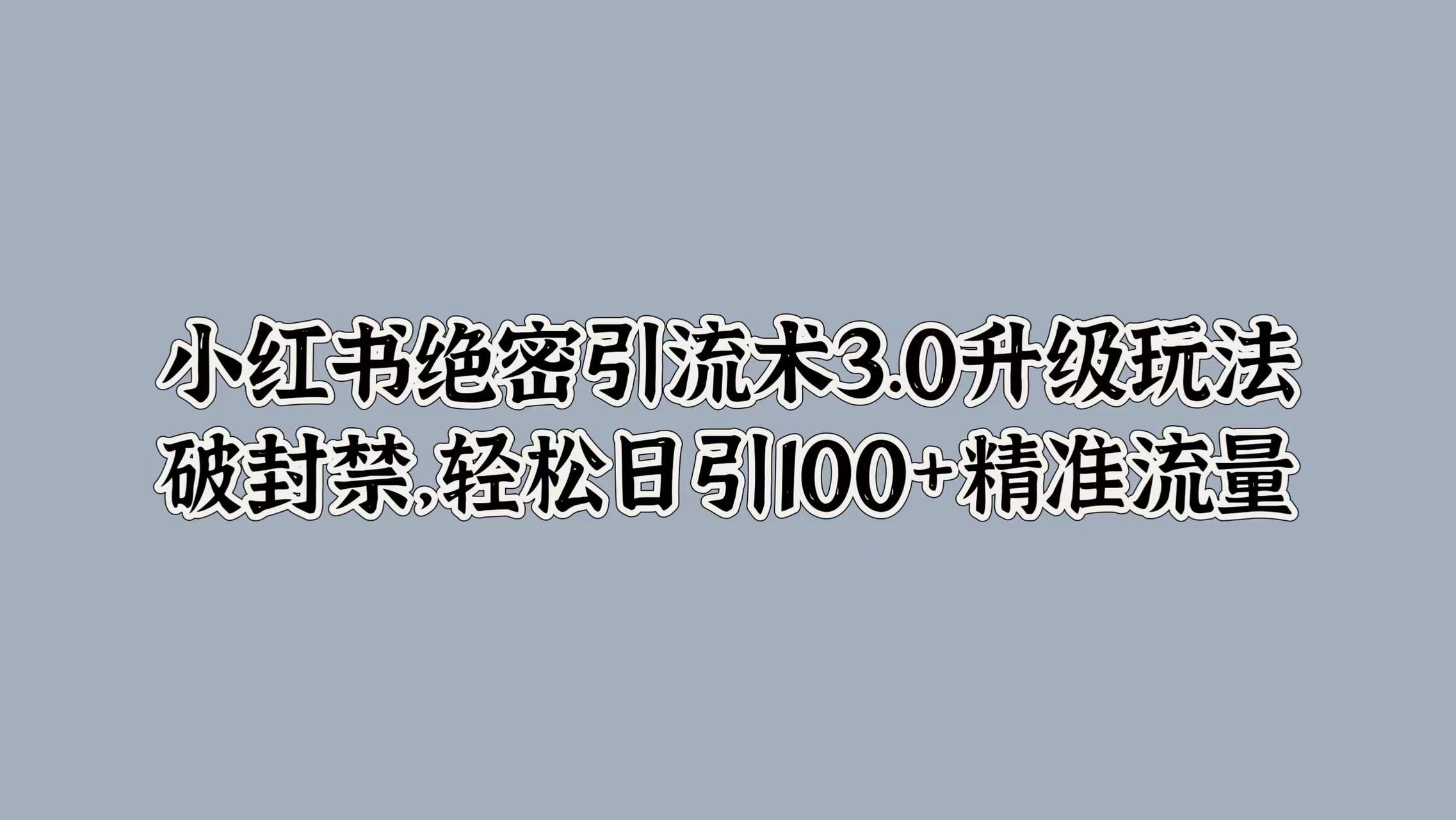 小红书绝密引流术3.0升级玩法，破封禁，轻松日引100+精准流量四海领钱-网创-知识付费-网创项目资源站-副业项目-创业项目-搞钱项目四海领钱