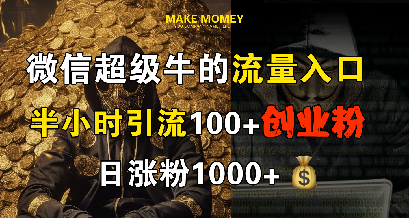 微信超级牛的流量入口，半小时引流100+创业粉，日涨粉1000+四海领钱-网创-知识付费-网创项目资源站-副业项目-创业项目-搞钱项目四海领钱