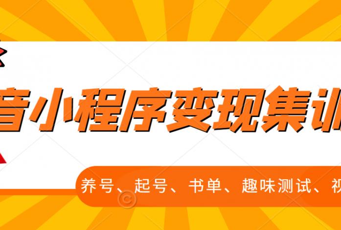 抖音小程序变现集训课，养号、起号、书单、趣味测试、视频剪辑，全套流程四海领钱-网创-知识付费-网创项目资源站-副业项目-创业项目-搞钱项目四海领钱
