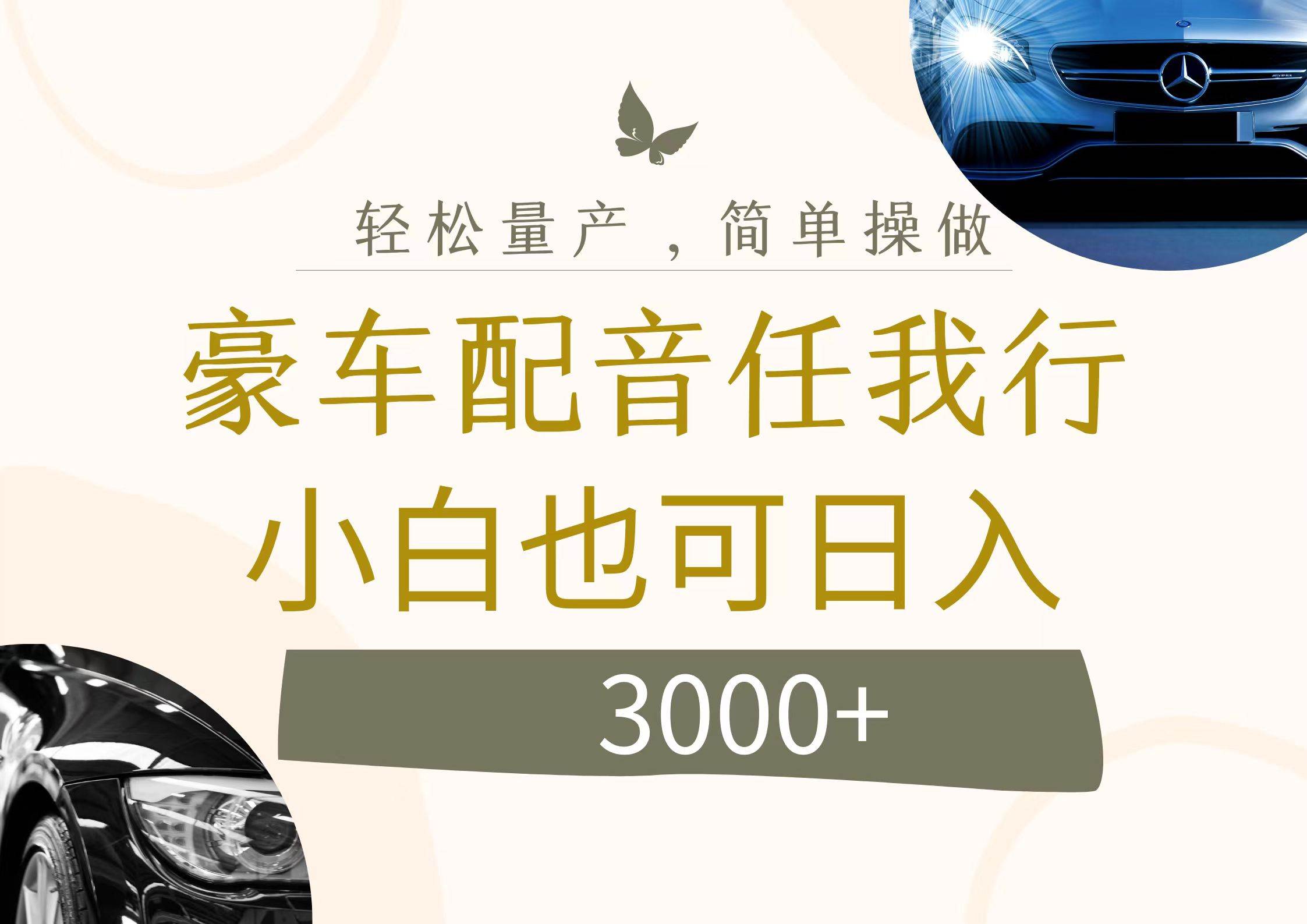 不为人知的暴力小项目，豪车配音，日入3000+四海领钱-网创-知识付费-网创项目资源站-副业项目-创业项目-搞钱项目四海领钱