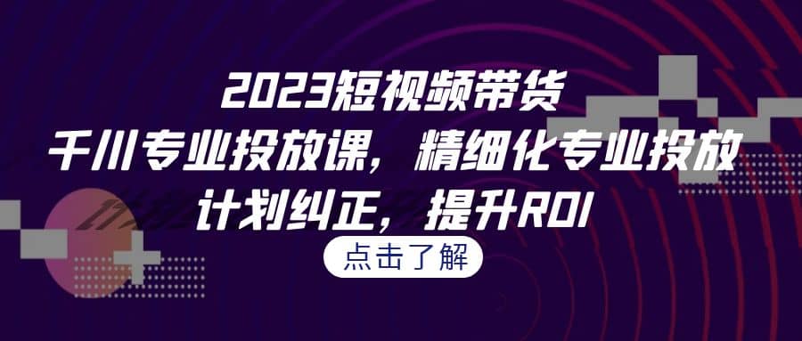 2023短视频带货-千川专业投放课，精细化专业投放，计划纠正，提升ROI四海领钱-网创-知识付费-网创项目资源站-副业项目-创业项目-搞钱项目四海领钱