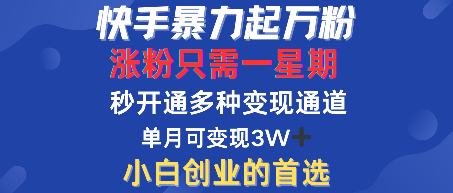 快手暴力起万粉，涨粉只需一星期！多种变现模式四海领钱-网创-知识付费-网创项目资源站-副业项目-创业项目-搞钱项目四海领钱