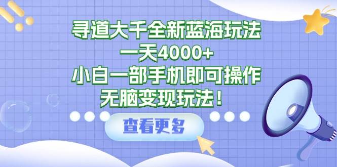 寻道大千全新蓝海玩法，一天4000+，小白一部手机即可操作，无脑变现玩法！四海领钱-网创-知识付费-网创项目资源站-副业项目-创业项目-搞钱项目四海领钱