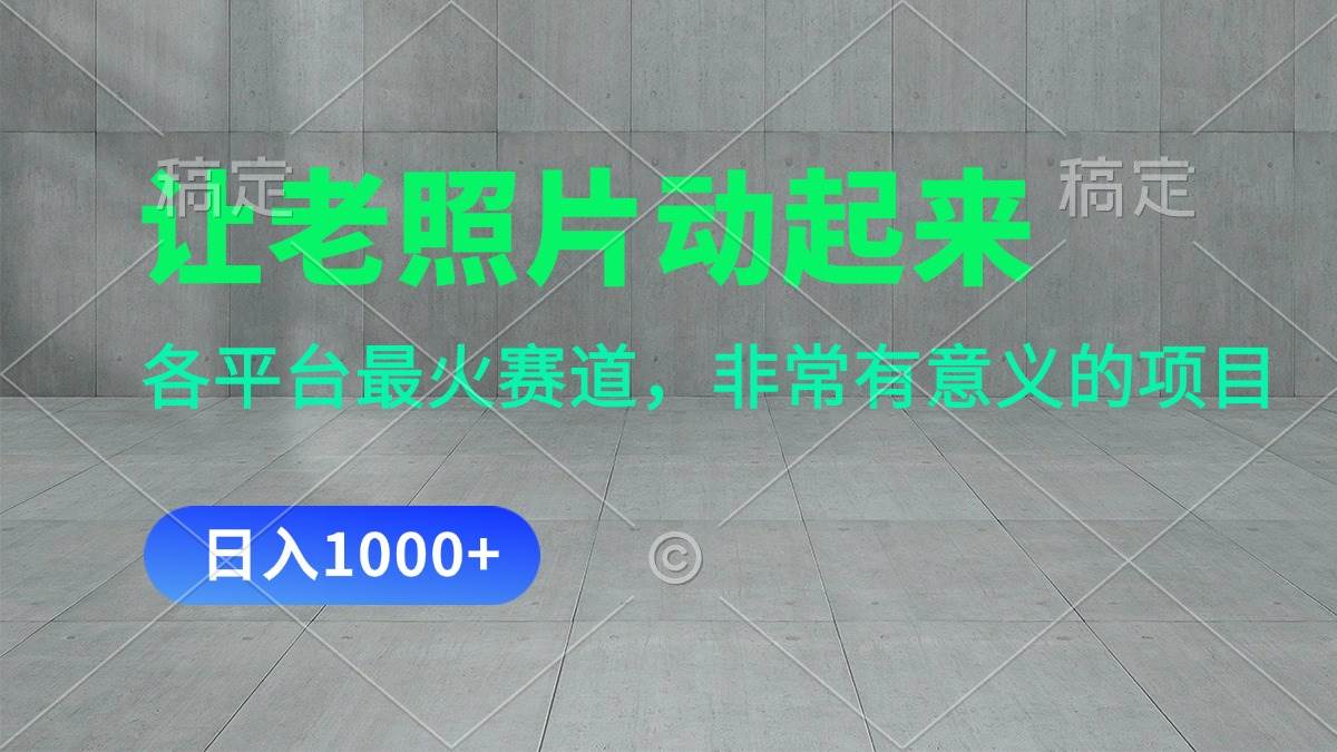 让老照片动起来，一天变现1000+，各平台最火赛道，看完就会四海领钱-网创-知识付费-网创项目资源站-副业项目-创业项目-搞钱项目四海领钱