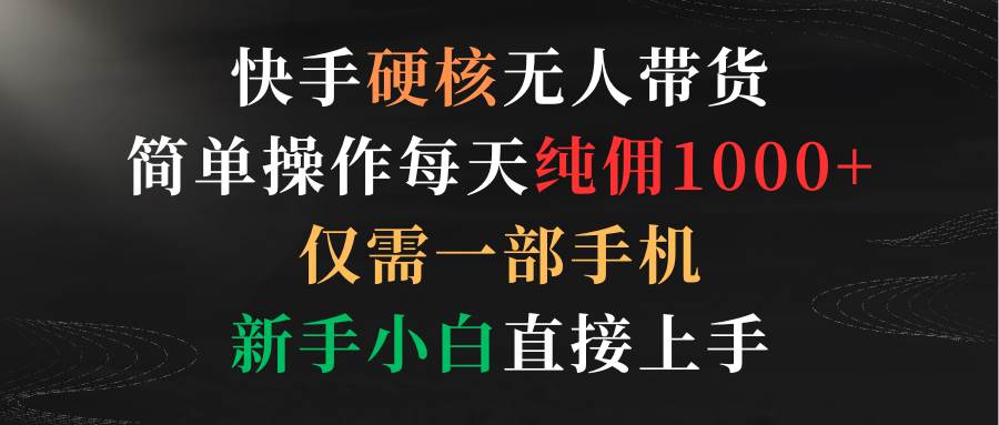 快手硬核无人带货，简单操作每天纯佣1000+,仅需一部手机，新手小白直接上手四海领钱-网创-知识付费-网创项目资源站-副业项目-创业项目-搞钱项目四海领钱