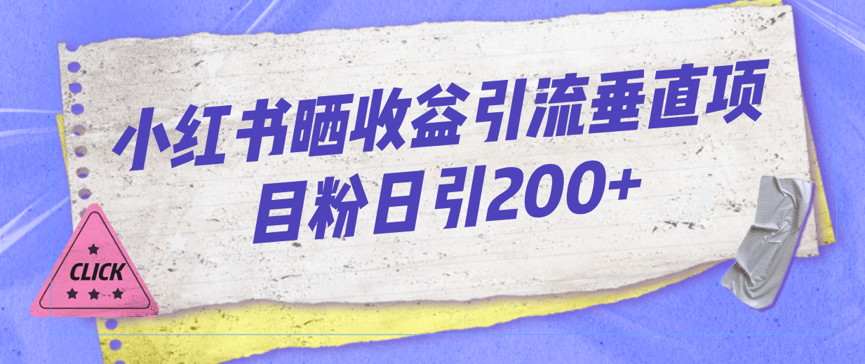 小红书晒收益图引流垂直项目粉日引200+四海领钱-网创-知识付费-网创项目资源站-副业项目-创业项目-搞钱项目四海领钱