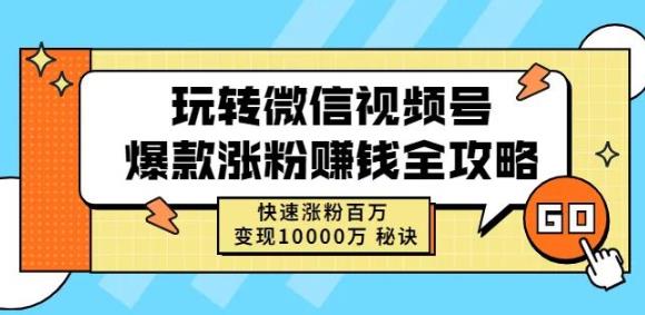 玩转微信视频号爆款涨粉赚钱全攻略，快速涨粉百万变现万元秘诀四海领钱-网创-知识付费-网创项目资源站-副业项目-创业项目-搞钱项目四海领钱