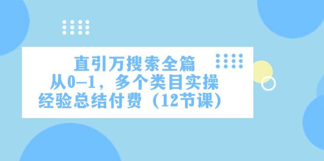 直引万·搜索全篇，从0-1，多个类目实操经验总结付费（12节课）四海领钱-网创-知识付费-网创项目资源站-副业项目-创业项目-搞钱项目四海领钱