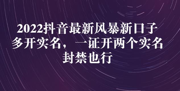 2022抖音最新风暴新口子：多开实名，一整开两个实名，封禁也行四海领钱-网创-知识付费-网创项目资源站-副业项目-创业项目-搞钱项目四海领钱