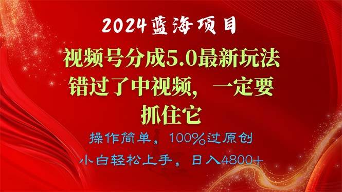 2024蓝海项目，视频号分成计划5.0最新玩法，错过了中视频，一定要抓住…四海领钱-网创-知识付费-网创项目资源站-副业项目-创业项目-搞钱项目四海领钱