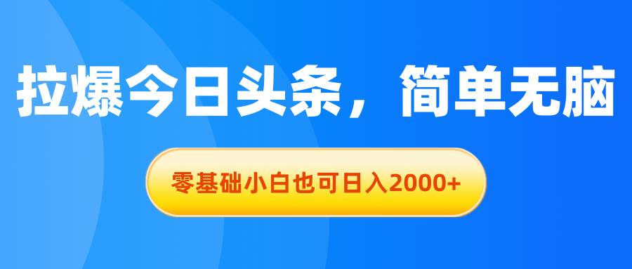 拉爆今日头条，简单无脑，零基础小白也可日入2000+四海领钱-网创-知识付费-网创项目资源站-副业项目-创业项目-搞钱项目四海领钱