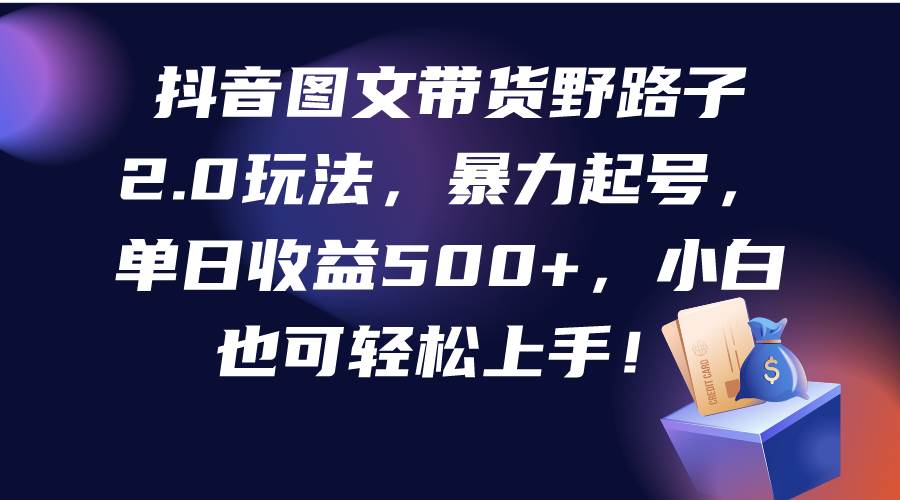 抖音图文带货野路子2.0玩法，暴力起号，单日收益500+，小白也可轻松上手！四海领钱-网创-知识付费-网创项目资源站-副业项目-创业项目-搞钱项目四海领钱