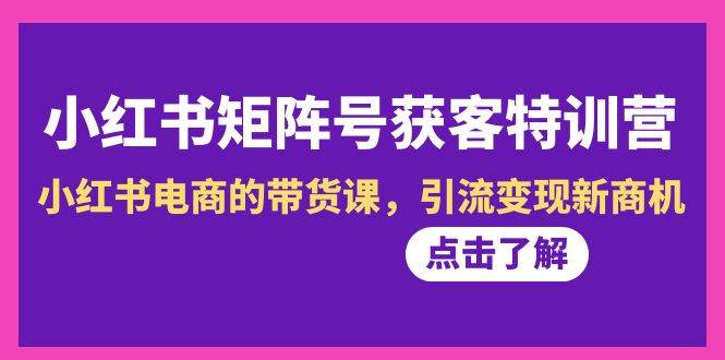 小红书-矩阵号获客特训营-第10期，小红书电商的带货课，引流变现新商机四海领钱-网创-知识付费-网创项目资源站-副业项目-创业项目-搞钱项目四海领钱