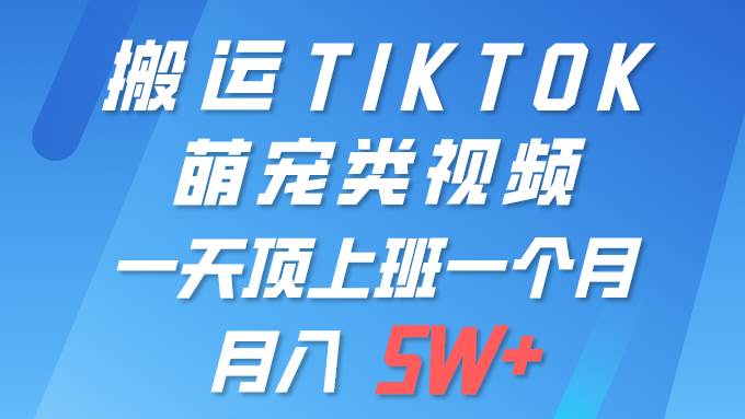 一键搬运TIKTOK萌宠类视频 一部手机即可操作 所有平台均可发布 轻松月入5W+四海领钱-网创-知识付费-网创项目资源站-副业项目-创业项目-搞钱项目四海领钱